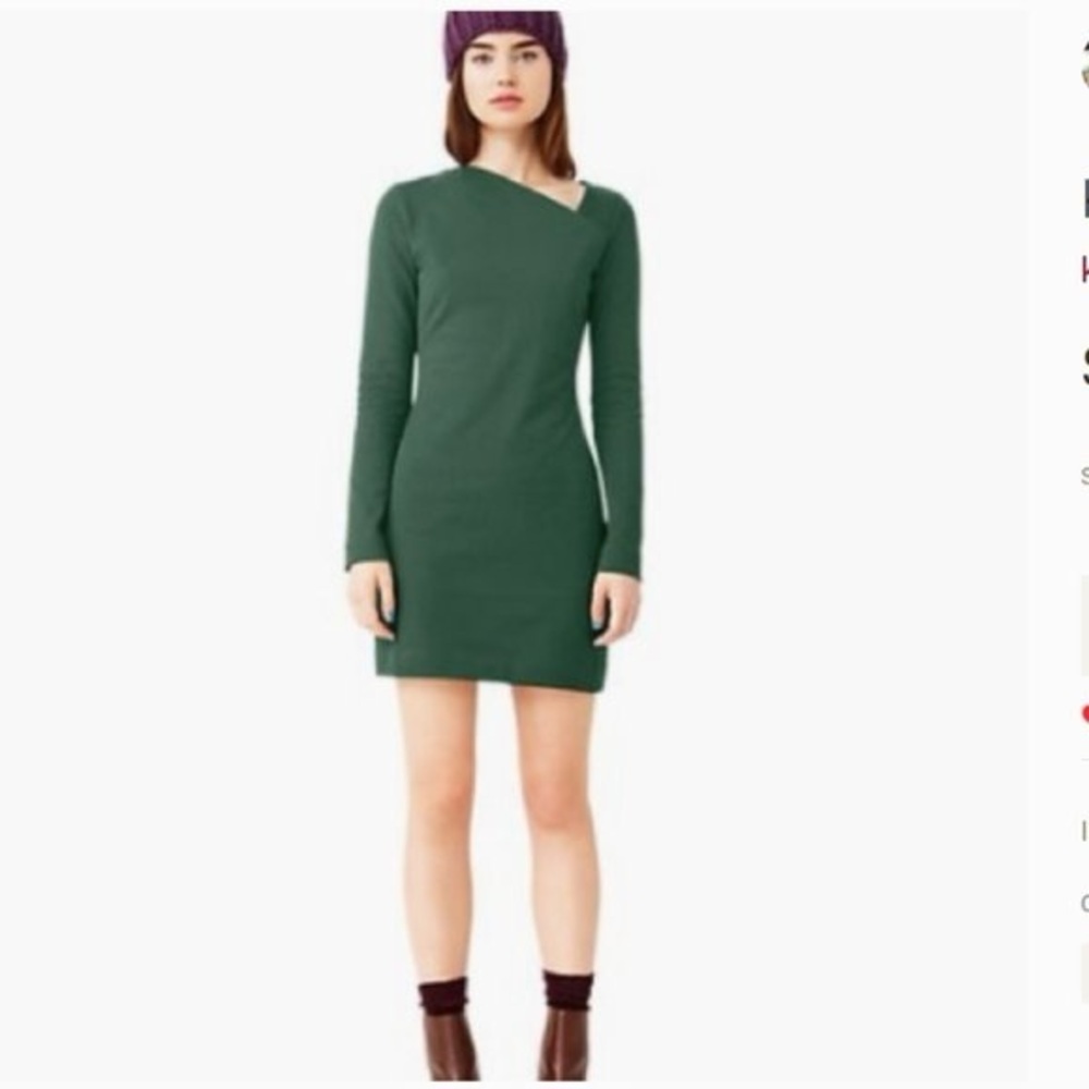 Kate Spade Saturday Green Asymmetrical Neck Dress Small 100% Cotton Bodycon Mini